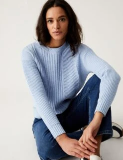 Cotton Rich Textured Crew Neck Jumper