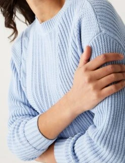Cotton Rich Textured Crew Neck Jumper -Marksandspencer Sale Store SD 01 T38 0184 E2 X EC 2