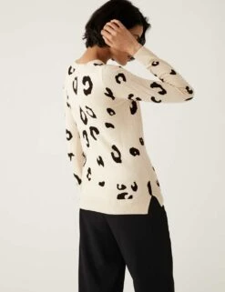 Supersoft Animal Print Crew Neck Jumper -Marksandspencer Sale Store SD 01 T38 1893S K7 X EC 2