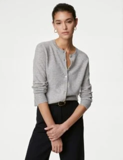 Pure Cashmere Textured Crew Neck Cardigan -Marksandspencer Sale Store SD 01 T38 3471B T4 X EC 2