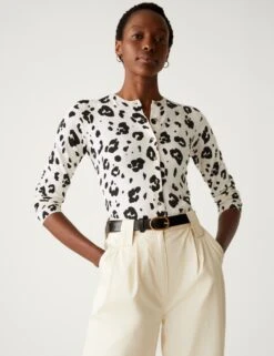 Animal Print Button Through Cardigan -Marksandspencer Sale Store SD 01 T38 5765C Y8 X EC 2