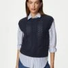 Cotton Rich Cable Knit Relaxed Knitted Vest -Marksandspencer Sale Store SD 01 T38 6018 F0 X EC 0