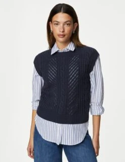 Cotton Rich Cable Knit Relaxed Knitted Vest