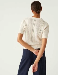 Cotton Rich Textured V-Neck Cardigan -Marksandspencer Sale Store SD 01 T38 6199 KY X EC 3