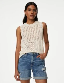 Cotton Rich Textured Knitted Vest 10 Cotton Rich Textured Knitted Vest -Marksandspencer Sale Store SD 01 T38 6869 KY X EC 2