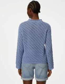 Cotton Blend Textured Crew Neck Jumper -Marksandspencer Sale Store SD 01 T38 6984 KP X EC 2