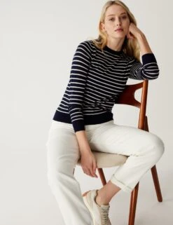 Pure Merino Wool Striped Crew Neck Jumper