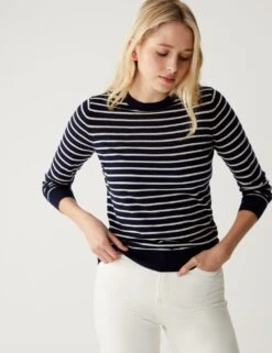 Pure Merino Wool Striped Crew Neck Jumper -Marksandspencer Sale Store SD 01 T38 7722C F4 X EC 1