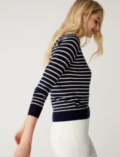 Pure Merino Wool Striped Crew Neck Jumper -Marksandspencer Sale Store SD 01 T38 7722C F4 X EC 2