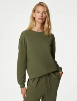 Cotton Rich Crew Neck Longline Sweatshirt -Marksandspencer Sale Store SD 01 T41 1127C JR X EC 1