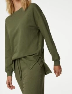 Cotton Rich Crew Neck Longline Sweatshirt -Marksandspencer Sale Store SD 01 T41 1127C JR X EC 2