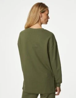 Cotton Rich Crew Neck Longline Sweatshirt -Marksandspencer Sale Store SD 01 T41 1127C JR X EC 3