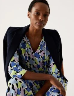 Printed Tie Neck Puff Sleeve Midi Dress -Marksandspencer Sale Store SD 01 T42 7392 ZZ X EC 1