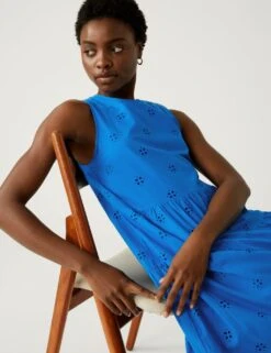 Pure Cotton Cutwork Maxi Tiered Dress -Marksandspencer Sale Store SD 01 T42 7841 E0 X EC 1