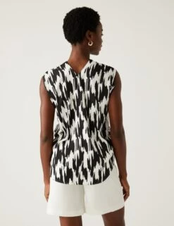 Satin Printed V-Neck Popover Blouse -Marksandspencer Sale Store SD 01 T43 5986 Y4 X EC 3