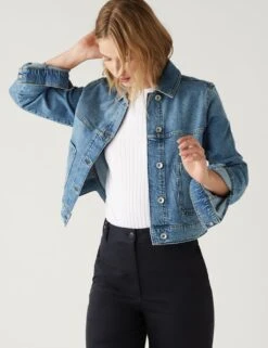 Denim Collared Cropped Jacket -Marksandspencer Sale Store SD 01 T49 3200 QQ X EC 1