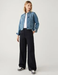Denim Collared Cropped Jacket -Marksandspencer Sale Store SD 01 T49 3200 QQ X EC 2