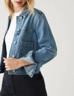 Denim Collared Cropped Jacket -Marksandspencer Sale Store SD 01 T49 3200 QQ X EC 3