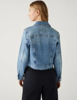 Denim Collared Cropped Jacket -Marksandspencer Sale Store SD 01 T49 3200 QQ X EC 4