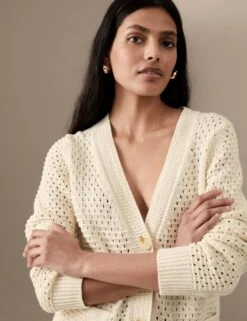 Cotton Rich Crochet V-Neck Cardigan -Marksandspencer Sale Store SD 01 T50 5198T KY X EC 2