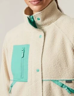 Borg Zip Up Fleece Cropped Jacket -Marksandspencer Sale Store SD 01 T51 5332 L0 X EC 4