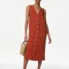 Linen Rich V-Neck Button Through Midi Dress -Marksandspencer Sale Store SD 01 T52 6397 VA X EC 0
