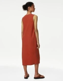 Linen Rich V-Neck Button Through Midi Dress 7 Linen Rich V-Neck Button Through Midi Dress -Marksandspencer Sale Store SD 01 T52 6397 VA X EC 2