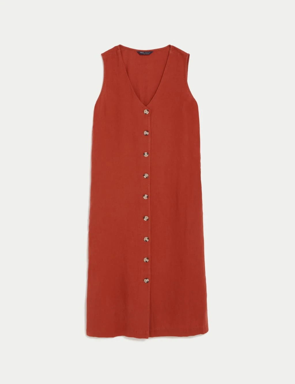 Linen Rich V-Neck Button Through Midi Dress 2 Linen Rich V-Neck Button Through Midi Dress - Image 2