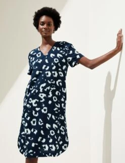 Linen Rich Printed V-Neck Midi Shift Dress -Marksandspencer Sale Store SD 01 T52 6819 F4 X EC 2