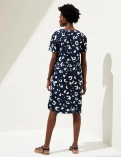 Linen Rich Printed V-Neck Midi Shift Dress -Marksandspencer Sale Store SD 01 T52 6819 F4 X EC 3