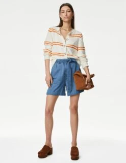 Denim High Waisted Belted Shorts