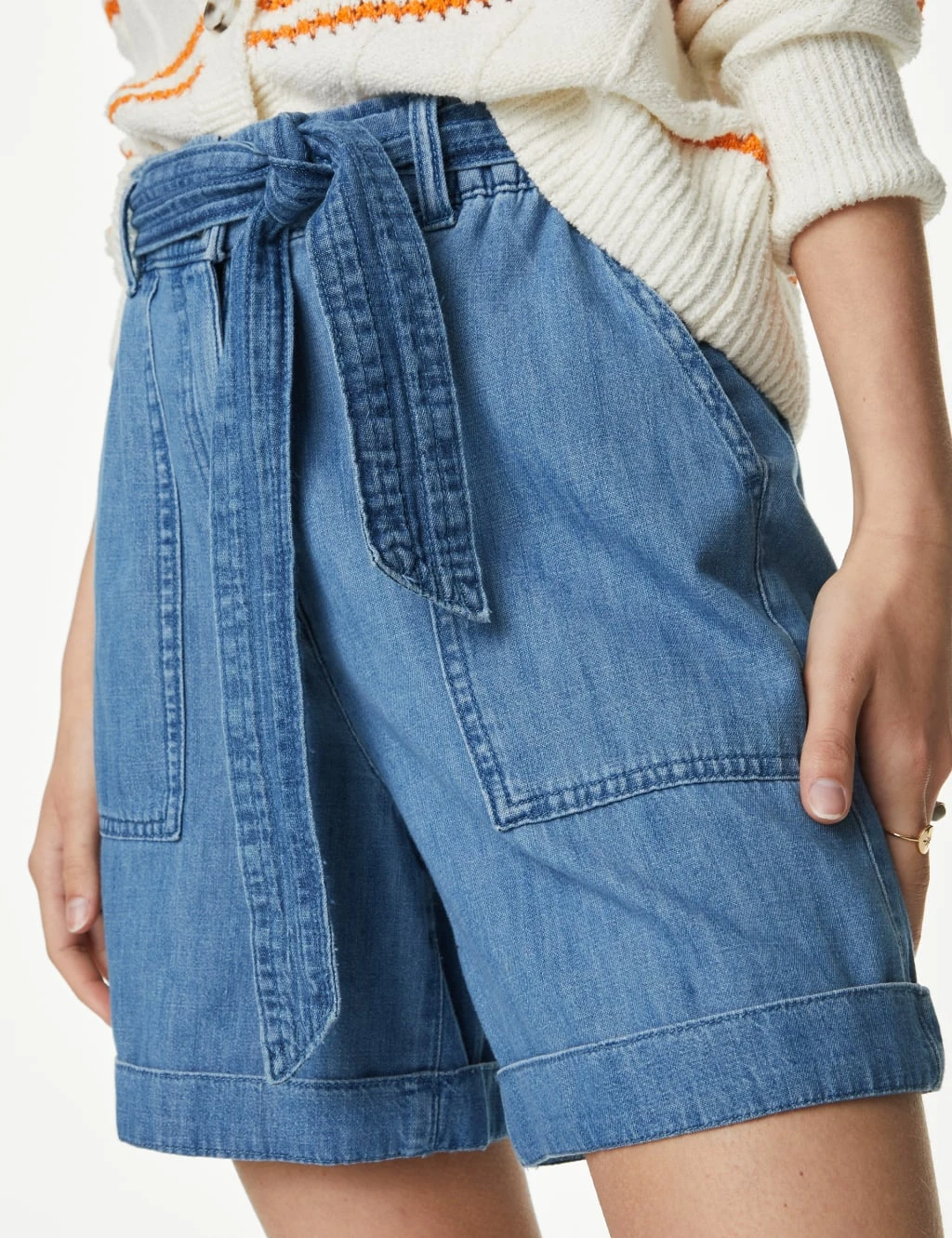 Denim High Waisted Belted Shorts 4 Denim High Waisted Belted Shorts - Image 4