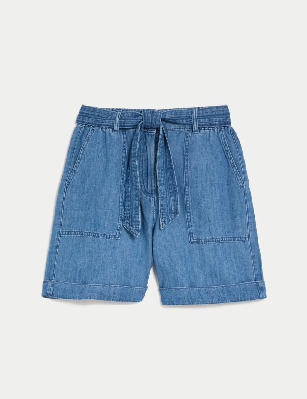 Denim High Waisted Belted Shorts 2 Denim High Waisted Belted Shorts - Image 2