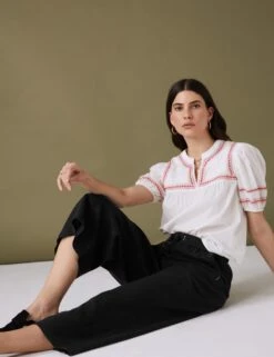 Linen Blend Wide Leg Cropped Trousers -Marksandspencer Sale Store SD 01 T53 7223U Y0 X EC 1