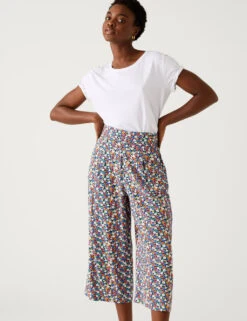 Printed Wide Leg Cropped Trousers -Marksandspencer Sale Store SD 01 T57 2013 Y4 X EC 1