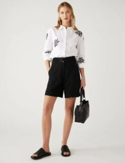 Linen Rich Belted Utility Shorts