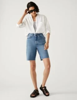 Denim High Waisted Bermuda Shorts -Marksandspencer Sale Store SD 01 T57 3079 QQ X EC 1
