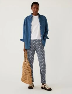 Printed Pleat Front Tapered Trousers