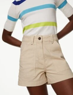 Cotton Rich High Waisted Utility Shorts -Marksandspencer Sale Store SD 01 T57 5908 EK X EC 1