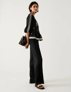 Satin Tuxedo Wide Leg Trousers -Marksandspencer Sale Store SD 01 T59 1223V Y0 X EC 1