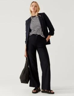 Linen Blend Ruched Sleeve Blazer -Marksandspencer Sale Store SD 01 T59 1430J FS X EC 1