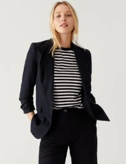 Linen Blend Ruched Sleeve Blazer -Marksandspencer Sale Store SD 01 T59 1430J FS X EC 2