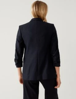 Linen Blend Ruched Sleeve Blazer -Marksandspencer Sale Store SD 01 T59 1430J FS X EC 3
