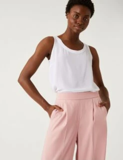 Satin Twill Wide Leg Trousers -Marksandspencer Sale Store SD 01 T59 3598T MV X EC 1