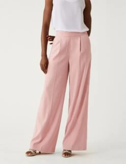 Satin Twill Wide Leg Trousers -Marksandspencer Sale Store SD 01 T59 3598T MV X EC 2