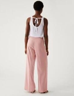 Satin Twill Wide Leg Trousers -Marksandspencer Sale Store SD 01 T59 3598T MV X EC 3