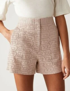 Linen Blend Broderie High Waisted Shorts -Marksandspencer Sale Store SD 01 T59 5623T NU X EC 2