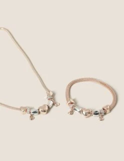 Semi-Precious Multirow Pendant & Bracelet Set