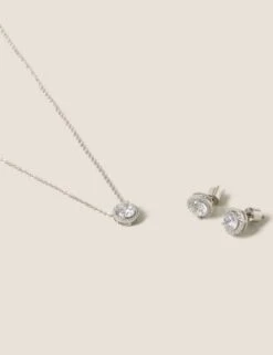 Platinum Plated Cubic Zirconia Earring & Pendant Set -Marksandspencer Sale Store SD 01 T66 9006J XX X EC 1