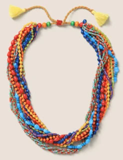 Red Facet Multi Row Collar Necklace